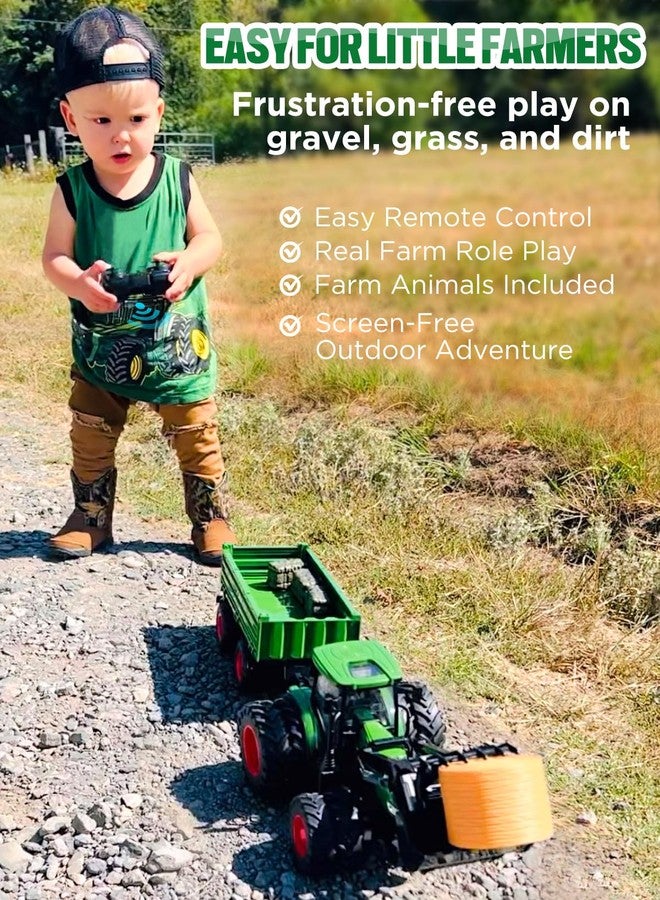 Uarzt Remote Control Tractor Toys for Boys | Metal Hood & 8 Rubber Tires, 1:24 Scale 2.4 GHz RC Truck Farm Vehicle Playset with Detachable Trailer, Front Loader and Animals, Toy Gifts for Kids Ages 3-5 4-8 - Image 2