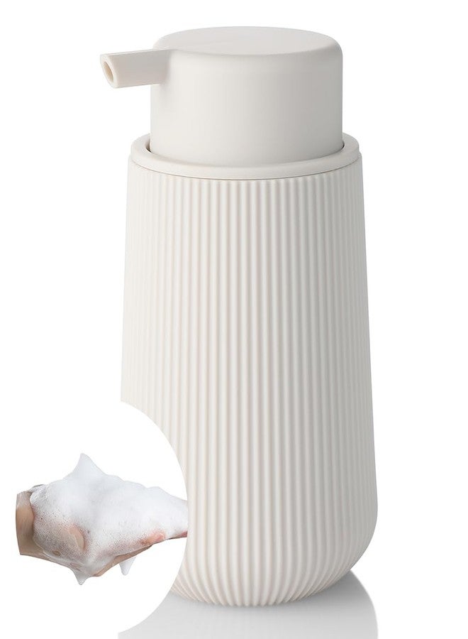 YAUKPH Striped Foaming Hand Soap Dispenser with Leak-Proof Pump for Bathroom and Kitchen Countertop 11oz Beige - Image 1