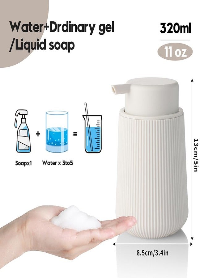 YAUKPH Striped Foaming Hand Soap Dispenser with Leak-Proof Pump for Bathroom and Kitchen Countertop 11oz Beige - Image 2