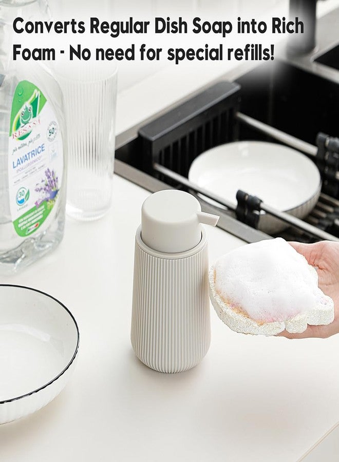 YAUKPH Striped Foaming Hand Soap Dispenser with Leak-Proof Pump for Bathroom and Kitchen Countertop 11oz Beige - Image 5