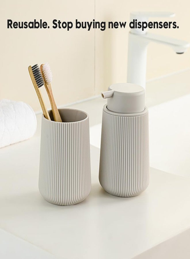 YAUKPH Striped Foaming Hand Soap Dispenser with Leak-Proof Pump for Bathroom and Kitchen Countertop 11oz Beige - Image 4