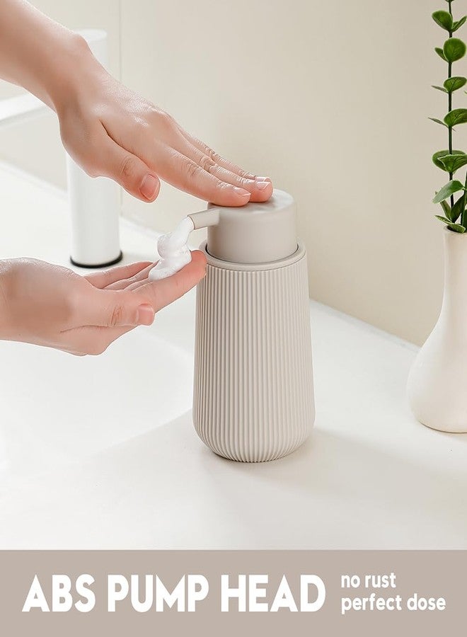 YAUKPH Striped Foaming Hand Soap Dispenser with Leak-Proof Pump for Bathroom and Kitchen Countertop 11oz Beige - Image 3