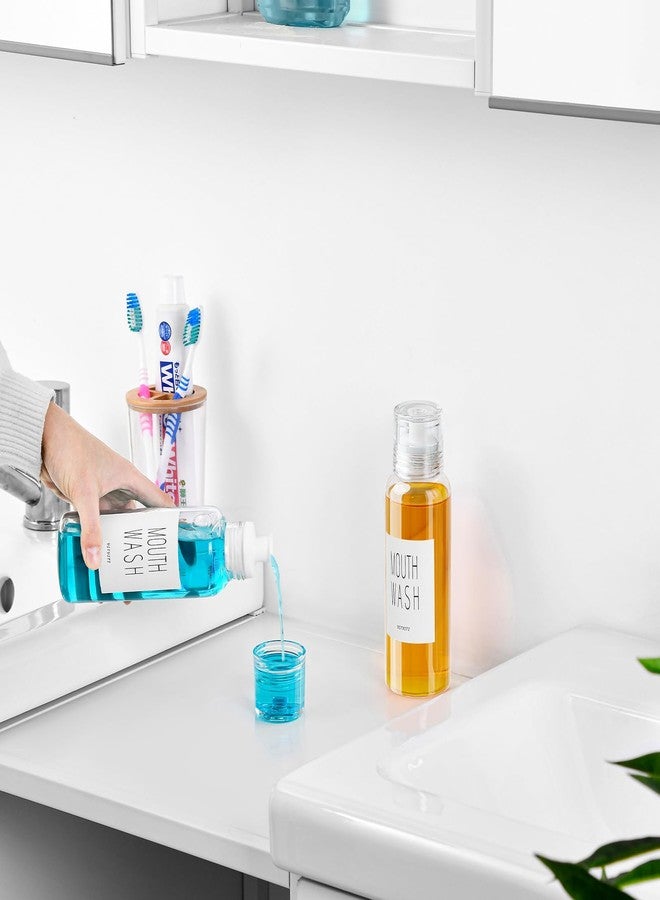 VITVITI موزع غسول الفم زجاجي VITVITI للحمام، زجاجة غسول فم سعة 10 أونصات مع غطاء وكوب، موزعات غسول فم صغيرة قابلة لإعادة التعبئة شفافة، مجموعة من 2 (أبيض) - Image 5