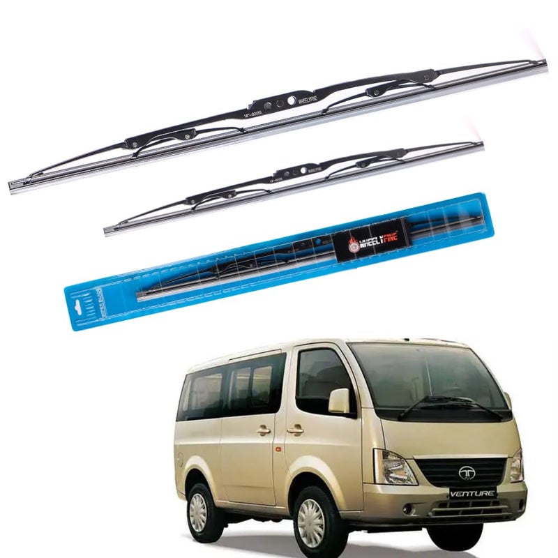 Wheelyfine Car Wiper Blades | Metal Frame | Water Repellent Windshield Wipers | Blade Refills (Tata Venture (2011-2017) Dr 20"/Pa 20") - Image 1