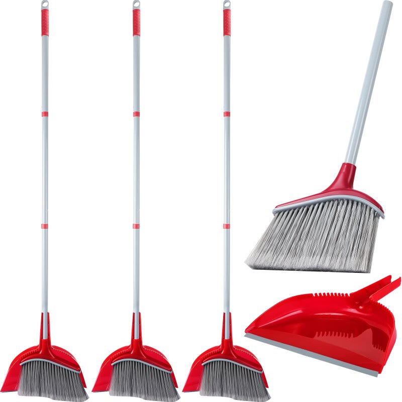 3 Pcs Broom and Dustpan Set 54 Inch Indoor Broom with Dust Pan Combo Set for Home Angle Broom and Dust Pan Kitchen Broom for Floor Cleaning