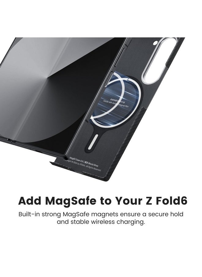 PITAKA pitaka for Z Fold 6 Case, Slim & Light Magnetic Galaxy Z Fold 6 Case with a Caseless Touch Feeling, 600D Aramid Fiber Made, Back Cover Only - Black/Grey(Twill)  - Image 5