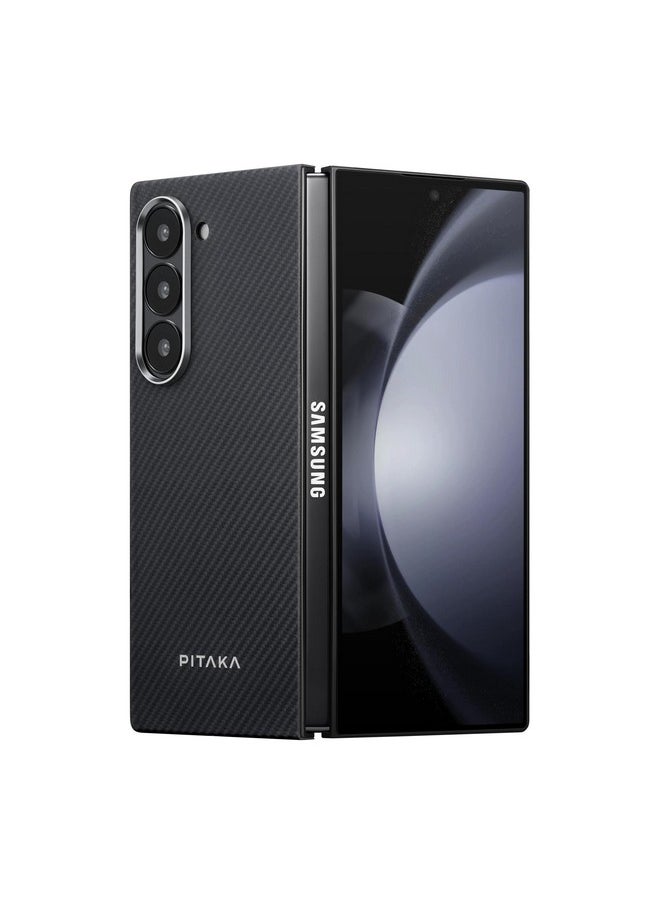 PITAKA pitaka for Z Fold 6 Case, Slim & Light Magnetic Galaxy Z Fold 6 Case with a Caseless Touch Feeling, 600D Aramid Fiber Made, Back Cover Only - Black/Grey(Twill)  - Image 1