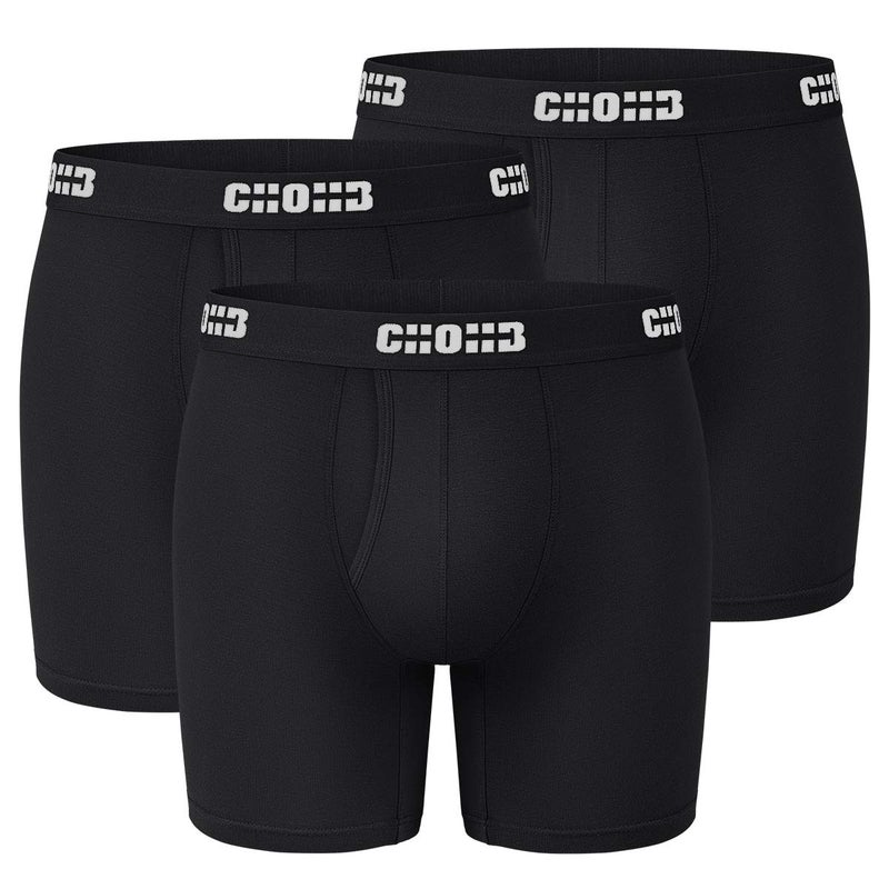 CHOHB Mens Underwear Micro Modal 3 Pack Boxer Briefs Open Fly BlackM