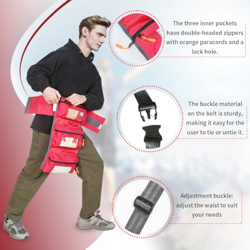 Ehucon Empty First Aid Waist Bag Molle Medical Pouch with Belt EMS Fanny Pack with Threepiece SystemIFAK Medical Bag for CampingHiking or Traveling Red - Image 3