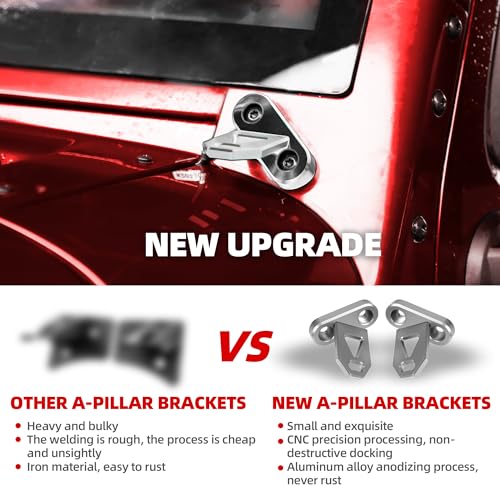 NKCELL POWER JK A-Pillar Windshield Hinge Mounting Ditch Light Brackets for 2007-2017 Wrangler JK, CNC Aluminum Alloy Bracket for Off-Road Car LED Fog Light Work Driving Lights(2-PCS, Silver) - Image 2