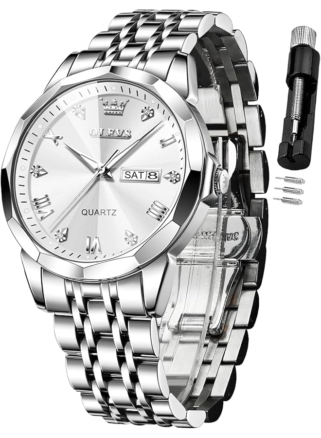 OLEVS Watch For Men Quartz Stainless Steel Waterproof Luminous Date Two Tone Luxury Wrist Watch - Image 1