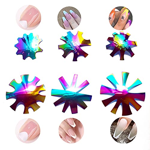 Mezerdoo 6Pcs Colorful 8/9/10 Sizes Easy French Smile Cut V Line Almond Shape Tips Manicure Edge Trimmer Nail Cutter Acrylic Pink White French Nails Mix Patterns C- Curve Tool - Image 2