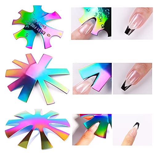 Mezerdoo 6Pcs Colorful 8/9/10 Sizes Easy French Smile Cut V Line Almond Shape Tips Manicure Edge Trimmer Nail Cutter Acrylic Pink White French Nails Mix Patterns C- Curve Tool - Image 3