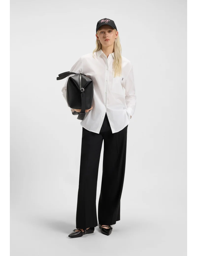 HUGO Oversized-fit blouse in cotton canvas with embroidered logo