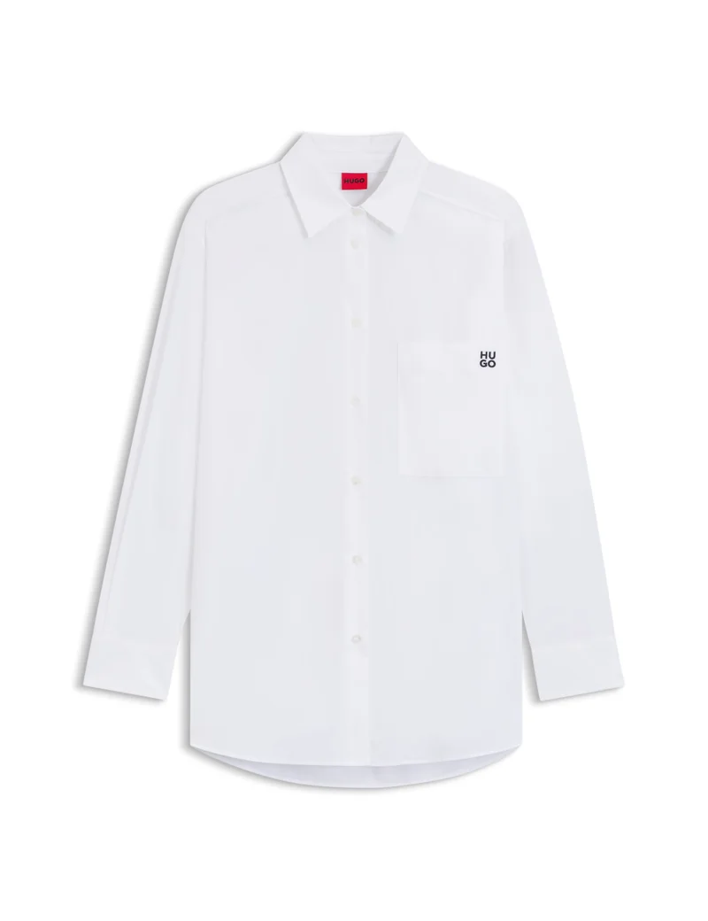 HUGO Oversized-fit blouse in cotton canvas with embroidered logo