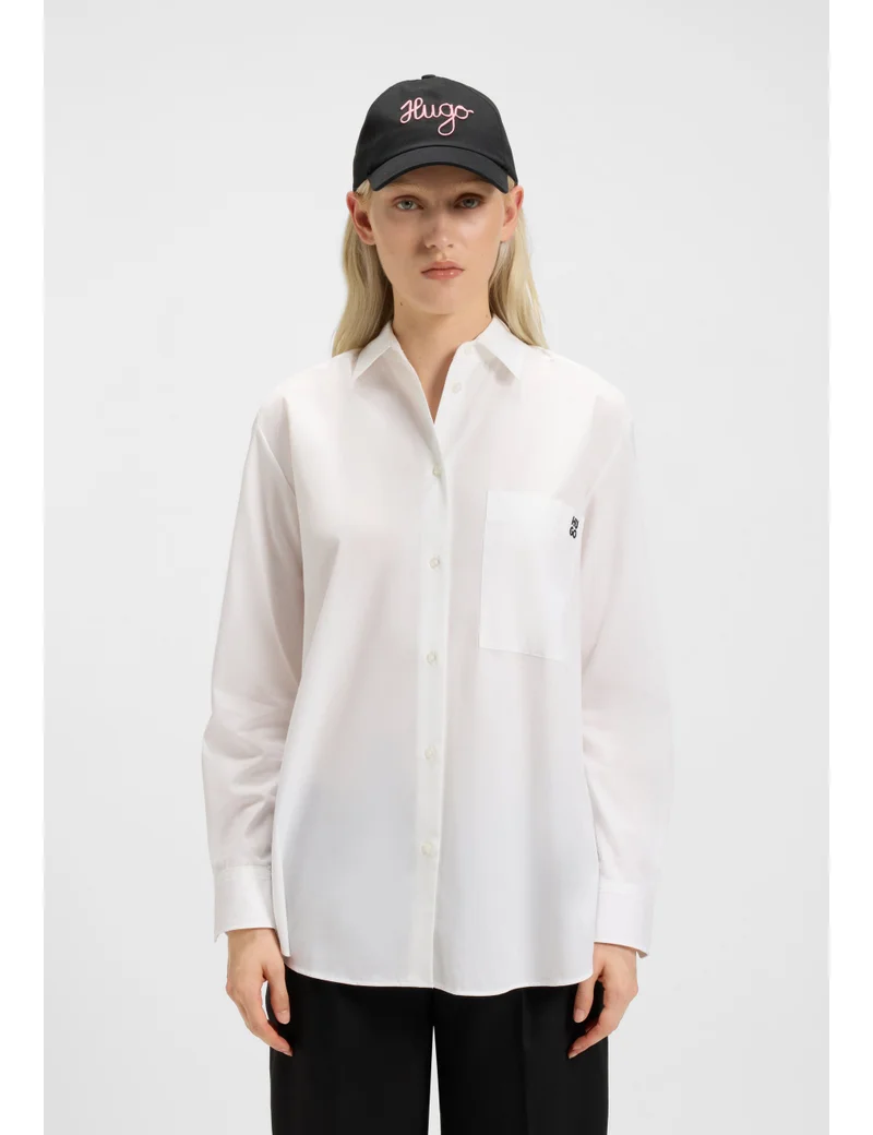 HUGO Oversized-fit blouse in cotton canvas with embroidered logo