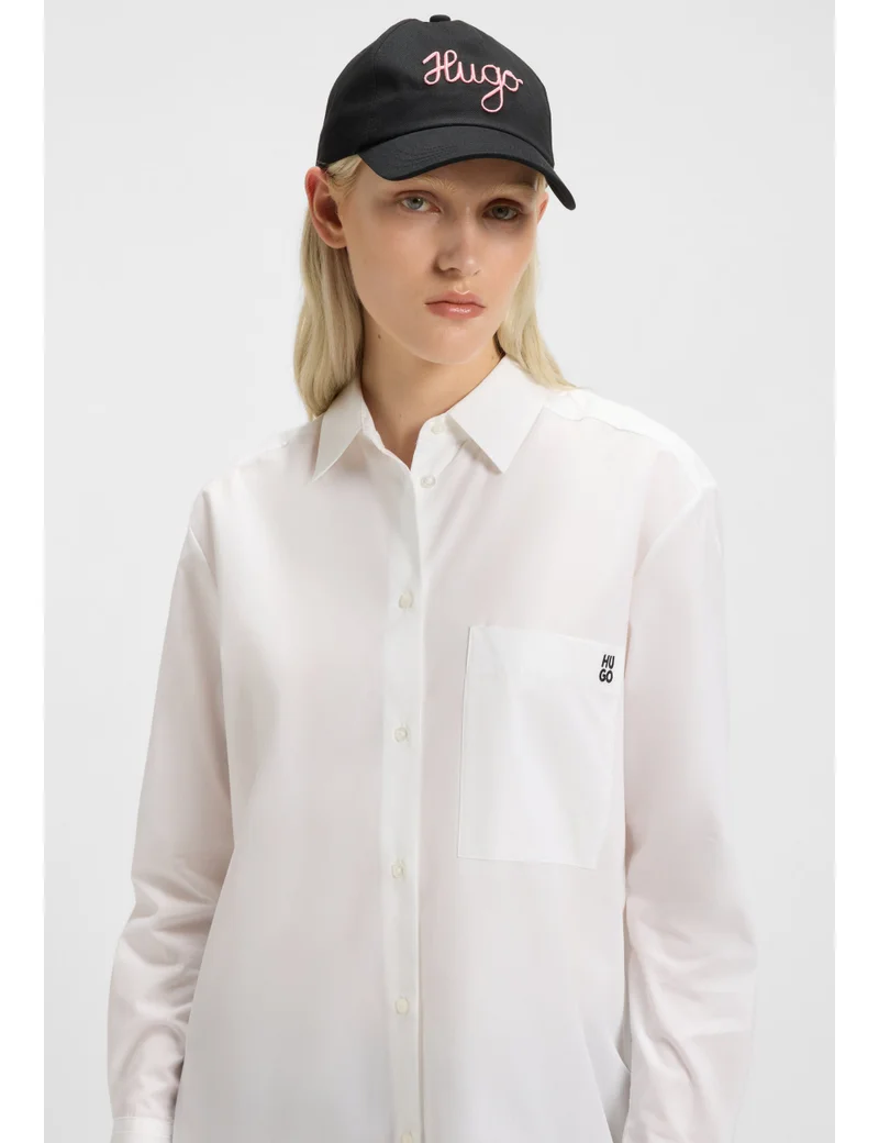 HUGO Oversized-fit blouse in cotton canvas with embroidered logo