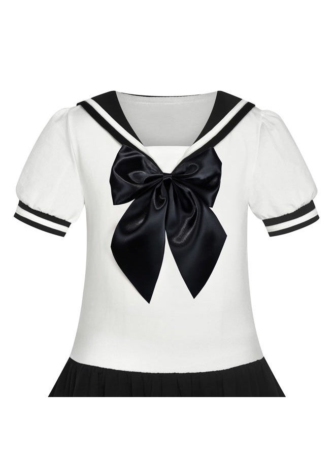 Sunny Fashion Girls Dress Black Sailor School Uniform Big Bow Tie Size 8  - Image 3