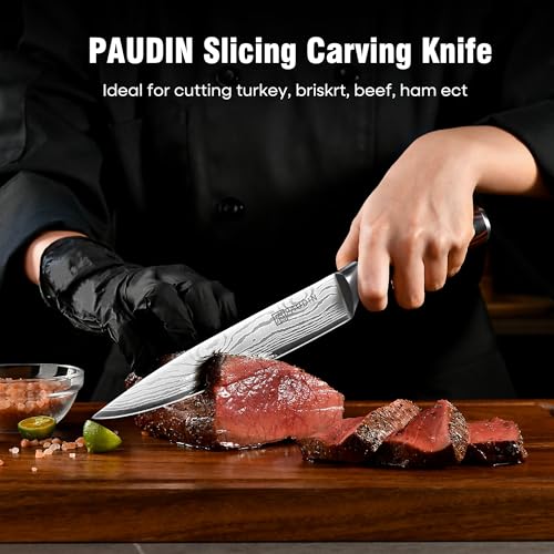 PAUDIN Carving Knife 8 inch, Ultra Sharp Brisket Slicing Knives, Premium Meat Cutting Knives German Stainless Steel, BBQ Knife with Ergonomic Handle, for Slicing Roast, Meats and Vegetables - Image 2