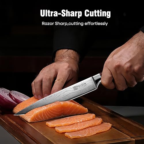 PAUDIN Carving Knife 8 inch, Ultra Sharp Brisket Slicing Knives, Premium Meat Cutting Knives German Stainless Steel, BBQ Knife with Ergonomic Handle, for Slicing Roast, Meats and Vegetables - Image 3