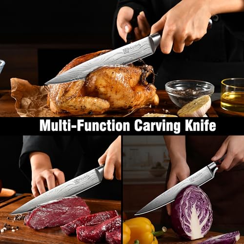 PAUDIN Carving Knife 8 inch, Ultra Sharp Brisket Slicing Knives, Premium Meat Cutting Knives German Stainless Steel, BBQ Knife with Ergonomic Handle, for Slicing Roast, Meats and Vegetables - Image 4