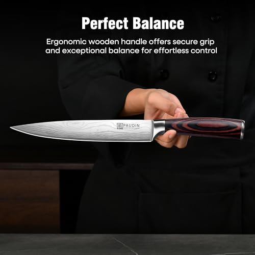 PAUDIN Carving Knife 8 inch, Ultra Sharp Brisket Slicing Knives, Premium Meat Cutting Knives German Stainless Steel, BBQ Knife with Ergonomic Handle, for Slicing Roast, Meats and Vegetables - Image 5