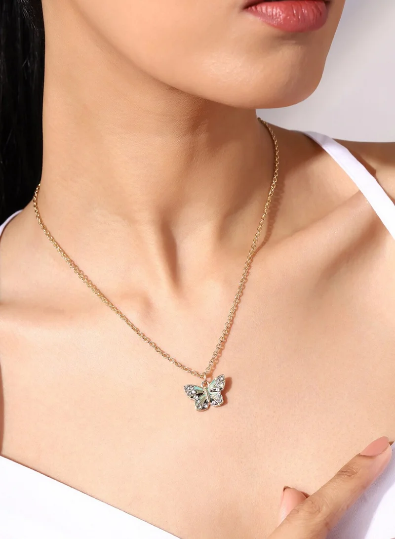 Priyaasi Brass Stone Studded Butterfly Minimal Chain