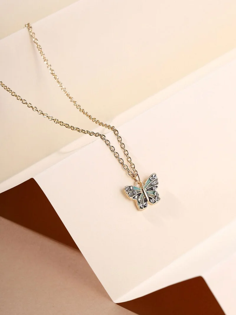 Priyaasi Brass Stone Studded Butterfly Minimal Chain