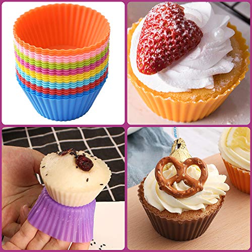 Newk Reusable Silicone Baking Cups, 48 Packs Nonstick Food Grade Silicone Cupcake Liners, Muffins Cup Molds - 8 Colors - Image 2