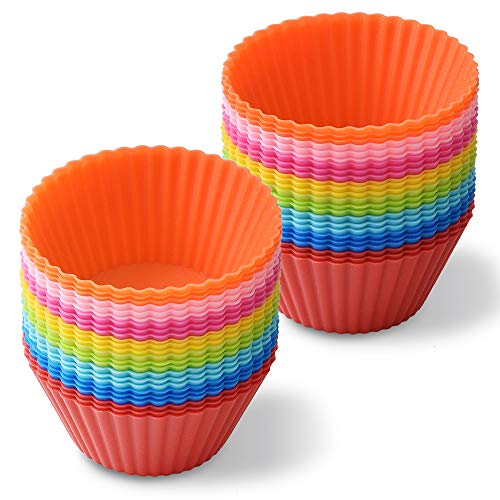 Newk Reusable Silicone Baking Cups, 48 Packs Nonstick Food Grade Silicone Cupcake Liners, Muffins Cup Molds - 8 Colors - Image 1
