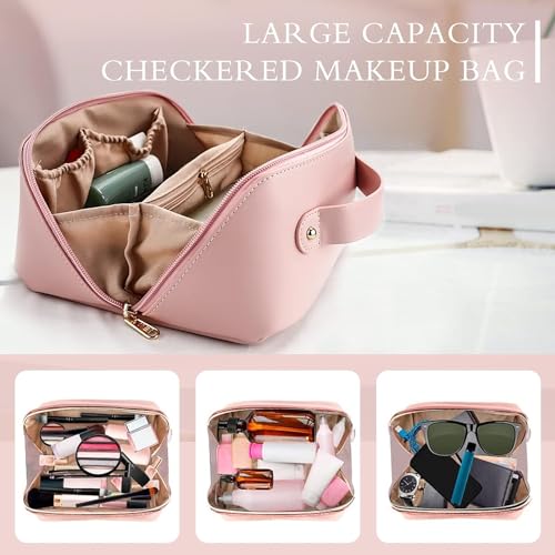 Sprqcart Large Capacity Travel Cosmetic Bag With Handle And Divider - Multifunctional Makeup Bag For Easy Access, Waterproof- (Pink), 10 Cms - Image 2