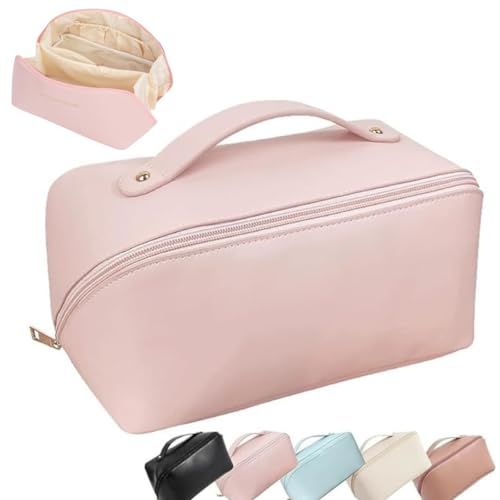 Sprqcart Large Capacity Travel Cosmetic Bag With Handle And Divider - Multifunctional Makeup Bag For Easy Access, Waterproof- (Pink), 10 Cms - Image 1