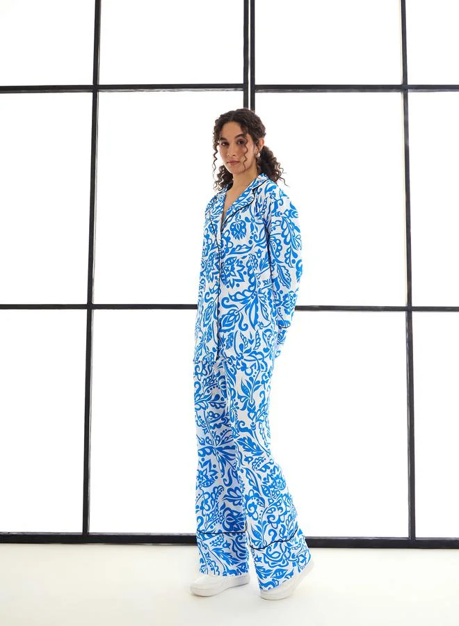 SASSAFRAS All Over Print Shirt & Straight Leg Pants Co-Ords by Styli
