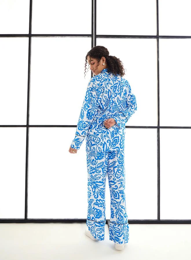 SASSAFRAS All Over Print Shirt & Straight Leg Pants Co-Ords by Styli