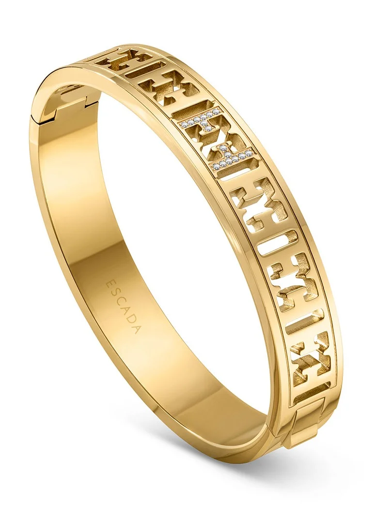 إسكادا Estelle Gold Plated Bangle with Cutout Logo and Sparkling Crystals