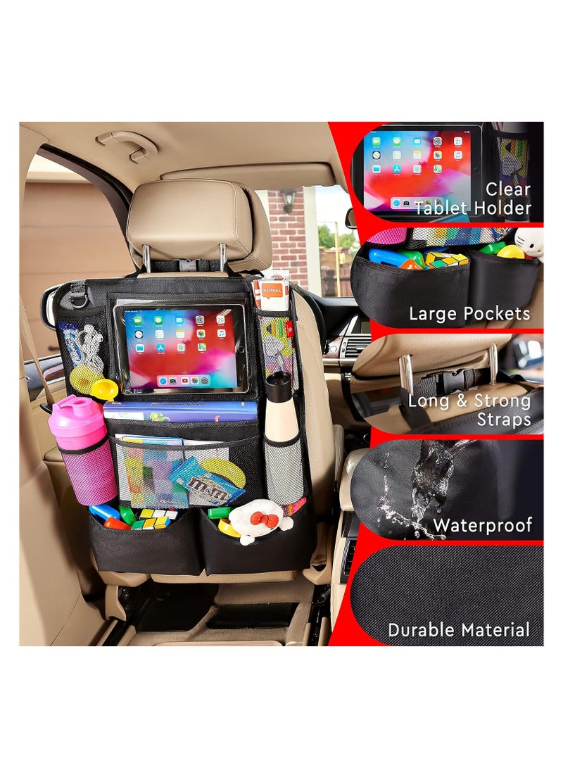 منظم المقعد الخلفي للسيارة، ركلة حصيرات حماية المقعد الخلفي مع حامل اللوح بشاشة اللمس، منظم المقعد الخلفي للأطفال، ملحقات السفر مع 9 جيوب التخزين 2 حزمة، أسود - Image 4