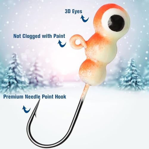 Dovesun Ice Fishing Jigs Kit Fishing Gear Lures Glow in The Dark Ice Jigs/Soft Baits with Tackle Box Ice Fishing Jig Heads Walleye Crappie Set 20Pcs - Image 2