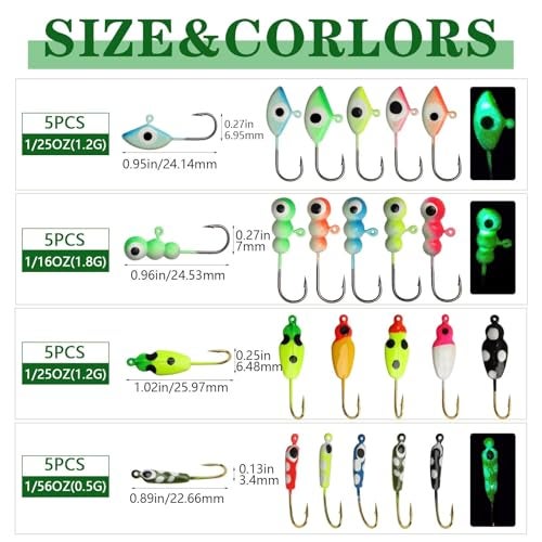 Dovesun Ice Fishing Jigs Kit Fishing Gear Lures Glow in The Dark Ice Jigs/Soft Baits with Tackle Box Ice Fishing Jig Heads Walleye Crappie Set 20Pcs - Image 5