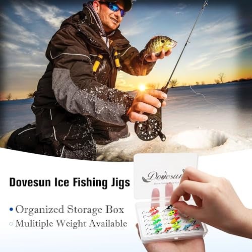 Dovesun Ice Fishing Jigs Kit Fishing Gear Lures Glow in The Dark Ice Jigs/Soft Baits with Tackle Box Ice Fishing Jig Heads Walleye Crappie Set 20Pcs - Image 4