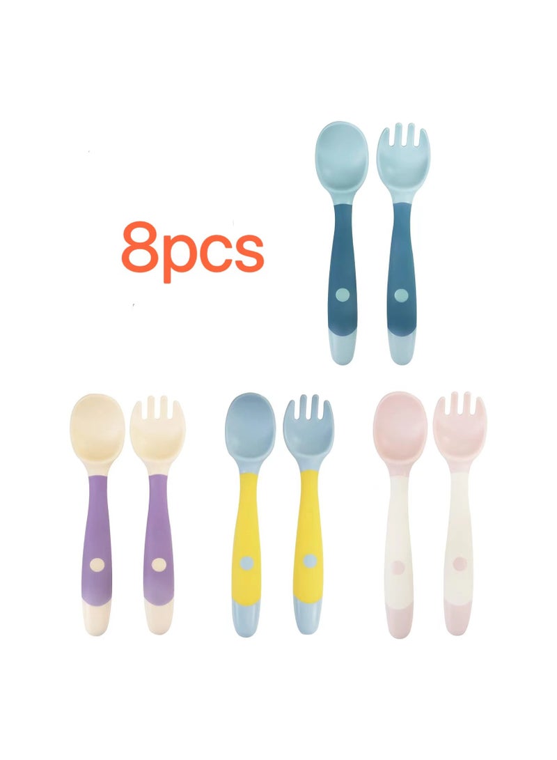 8 Pcs Toddler Utensils, Spoons and Forks Set with Bendable Handle, 4Toddler Forks and 4 Toddler Spoons, Baby Feeding Set for Self Feeding, Silicone Spoons Forks for Kids - Image 1