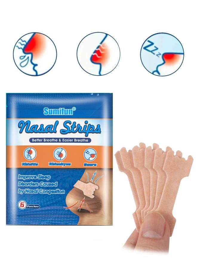 Sumifun 6 Pcs Nasal Strips Nose Strips for Breathing Nasal Congestion Breathe Better Nasal Congestion Relief Stops Snoring Anti Snoring Patch Breathing Plaster Patch Sleep Nose Patch - Image 1