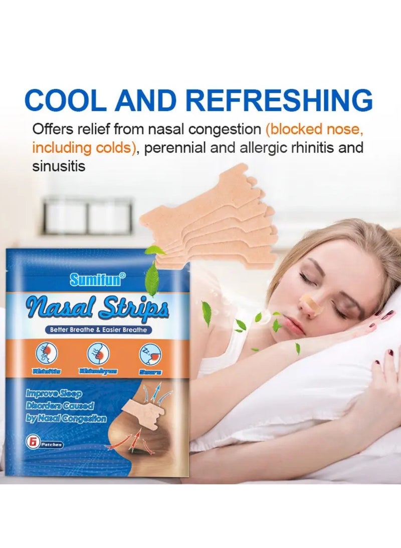 Sumifun 6 Pcs Nasal Strips Nose Strips for Breathing Nasal Congestion Breathe Better Nasal Congestion Relief Stops Snoring Anti Snoring Patch Breathing Plaster Patch Sleep Nose Patch - Image 2