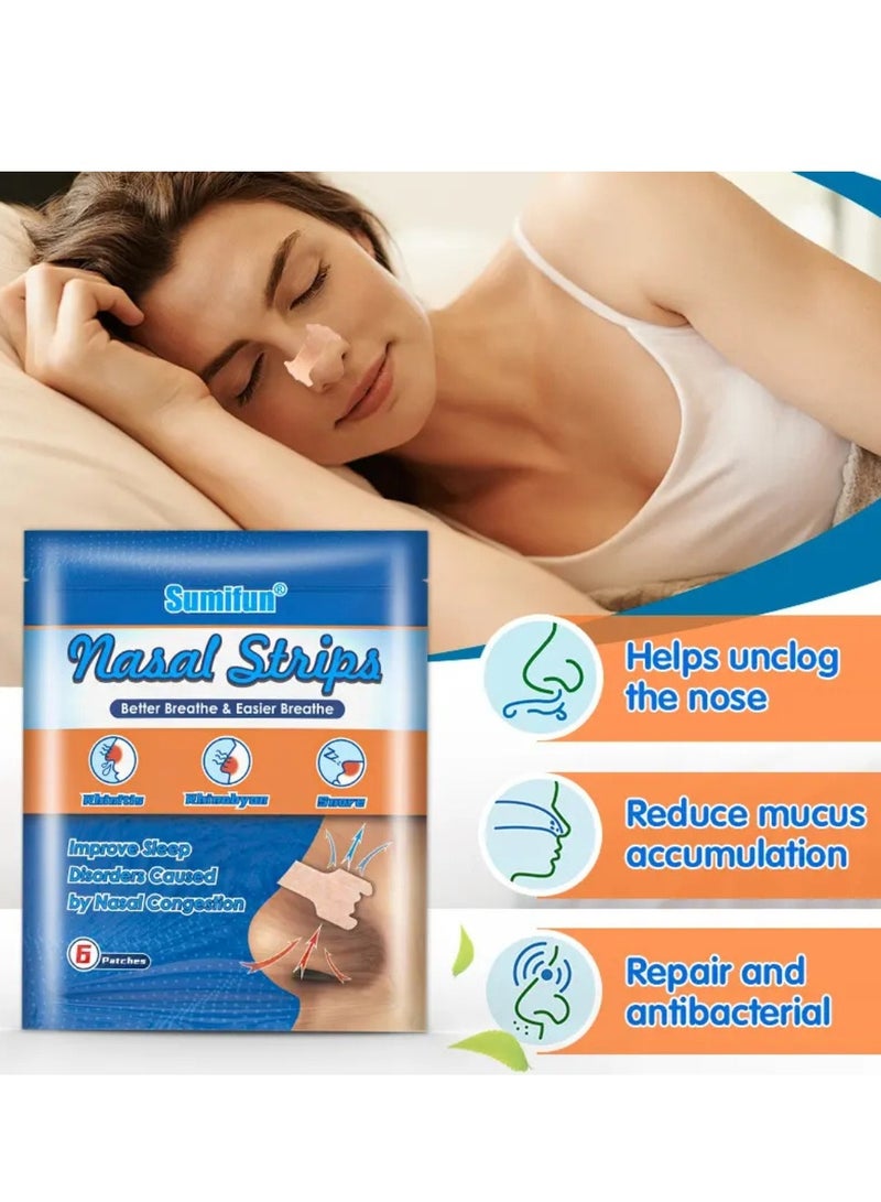 Sumifun 6 Pcs Nasal Strips Nose Strips for Breathing Nasal Congestion Breathe Better Nasal Congestion Relief Stops Snoring Anti Snoring Patch Breathing Plaster Patch Sleep Nose Patch - Image 3