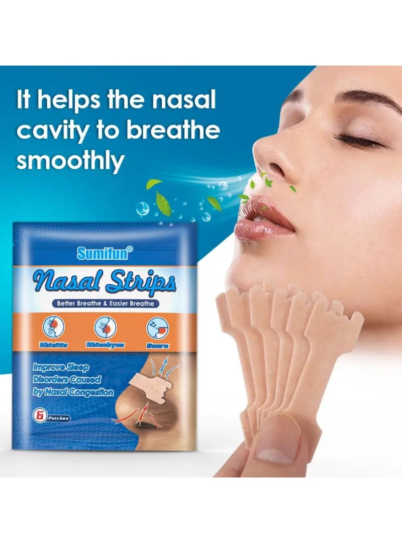 Sumifun 6 Pcs Nasal Strips Nose Strips for Breathing Nasal Congestion Breathe Better Nasal Congestion Relief Stops Snoring Anti Snoring Patch Breathing Plaster Patch Sleep Nose Patch - Image 4