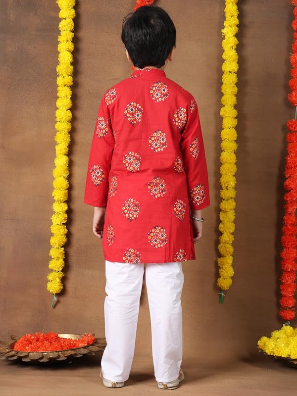 superminis Boys Cotton Kurta Pyjama Set | Gold Foil Printed Ethnic Wear for Kids | Baby Boy Kurta Set with Elastic Pyjama | Festival & Wedding Outfit (Red, 6-7 Years) - Image 5