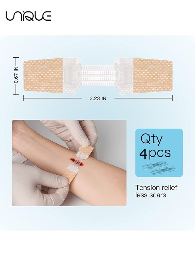 Unique 4 Pcs Zip Stitch Wound Closure Strips Kit - Emergency Zipstitch Laceration Kit Bandages - Adjustable - Repair Wounds Without Stitches - Suture-Free Surgical Repairment - for Wound Care First Aid、Hiking Camping Survival Outdoor - Painless Wound Repair Kit - Image 2