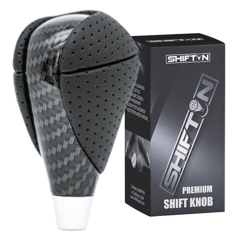 SHIFTIN Carbon Fiber Pattern Gear Shift Knob for Lexus ES300h ES350 GS300 GS350 GS430 GS460 IS250 IS300 LS460 LS600h RX350 RX450h (Punched Black Leather/Carbon Fiber Pattern)