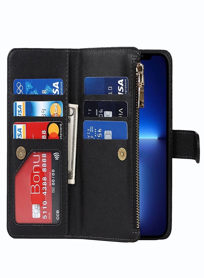 Jaorty for iPhone 13 Pro Phone Wallet Case with Card Holder, Crossbody Strap Shoulder Lanyard, Zipper Pocket PU Leather Case, 6.1" Black - Image 5
