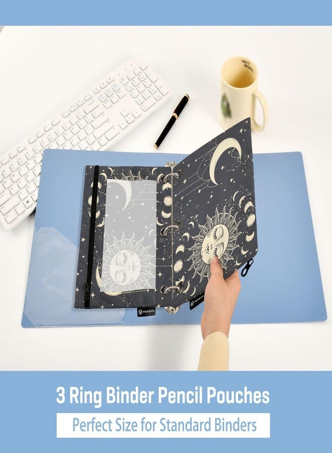 PJGINUIUA Tarot Sun Moon Goth Binder Pouch Zippered Pencil Pouches for 3 Ring Binder, 2 Pack Binder Pockets 3 Holes Pencil Case Bags with Clear Window - Image 5