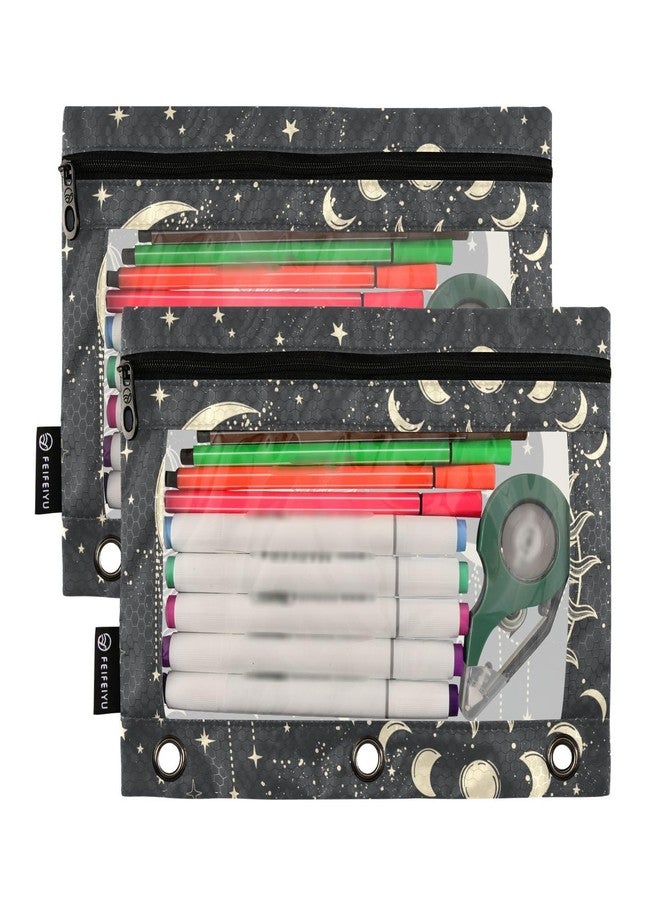 PJGINUIUA Tarot Sun Moon Goth Binder Pouch Zippered Pencil Pouches for 3 Ring Binder, 2 Pack Binder Pockets 3 Holes Pencil Case Bags with Clear Window - Image 2